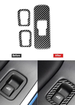 3Pcs Carbon Fiber Window Switch Button Panel Cover Trim For Volvo V60 2010-2017