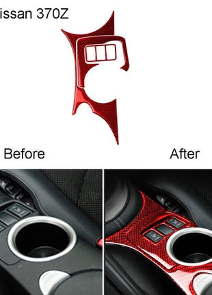 Red Carbon Fiber Center Control Water Cup Panel Cover Trim For Nissan 370Z 09-20