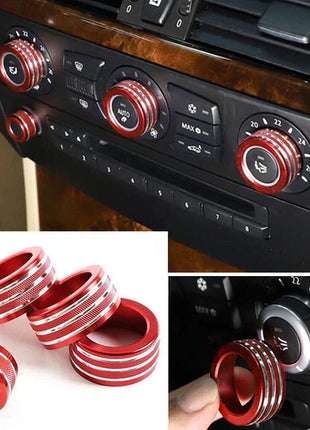 red Alloy Air Conditioner Switch Knob Ring Trim For Bmw 5 Series E60 2004-2010