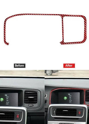 Red Carbon Fiber GPS Navigation Frame Cover Trim For Volvo V60 2010-2017