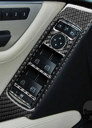 8Pcs Carbon Fiber Door Lift Switch Panel Cover Trim For Benz C-Class W204 12-14
