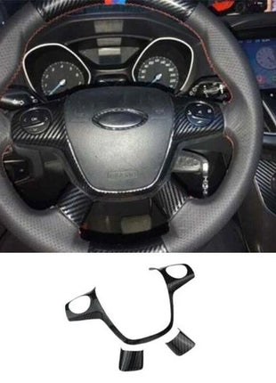 3PCS Cover Trim Carbon Fiber Steering Wheel Button Fit For Ford Focus 2012-2014