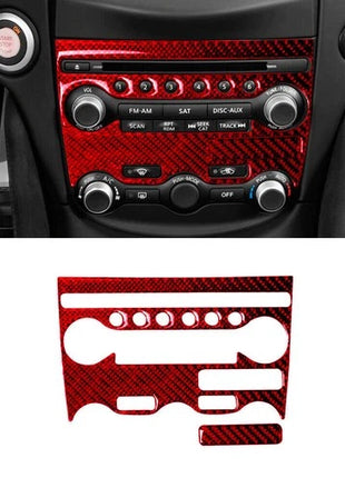 Red Cd Radio A/c Button Frame Cover Trim Carbon Fiber For Nissan 370z 2009-2020