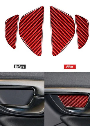 Red Carbon Fiber Inner Door Dowl's Decorative Cover Trim For Volvo V60 2010-2017