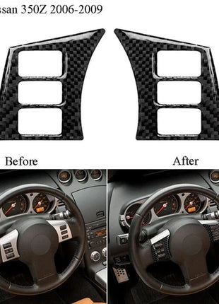 2pcs Carbon Fiber Steering Wheel Frame Trim Cover Decor For Nissan 350z 2006-09