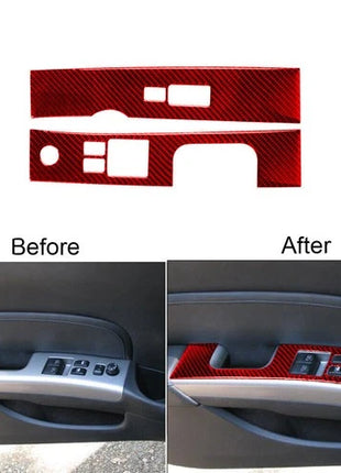 Red Carbon Fiber Window Switch Panel Trim Cover Sticker For Nissan 350Z 2006-09