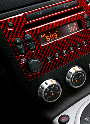 Red Carbon Fiber CD Radio Panel Decorative Cover Trim For Nissan 350Z 2006-2009
