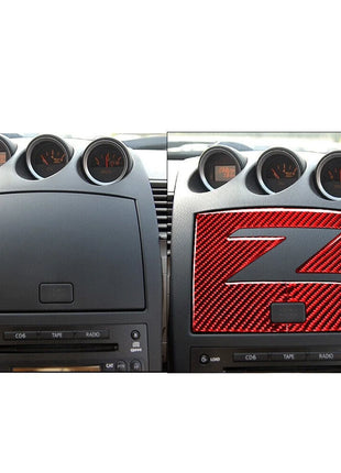 Red Carbon Fiber Navigation Panel Decorative Trim Cover For Nissan 350Z 2003-09