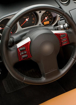 4Pcs Red Carbon Fiber Steering Wheel Button Trim Cover For Nissan 350Z 2006-2009