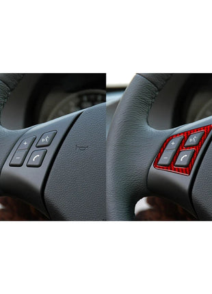 Red Carbon Fiber Steering Wheel Button Trim For Bmw 3 Series E90 E92 E93 2005-12