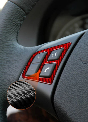Red Carbon Fiber Steering Wheel Button Trim For Bmw 3 Series E90 E92 E93 2005-12