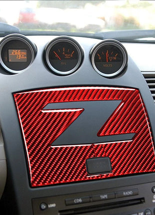 Red Carbon Fiber Navigation Panel Decorative Trim Cover For Nissan 350Z 2003-09