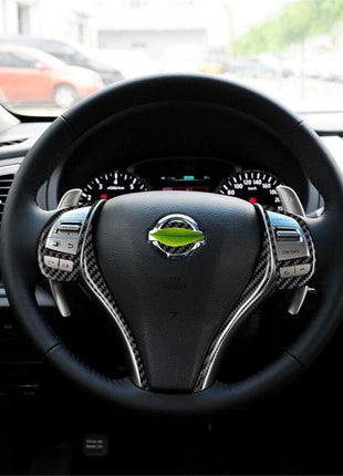 Carbon Fiber Steering Wheel Button Frame Cover Trim For Nissan Altima 2013-2015