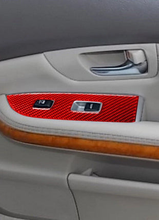 4Pcs Red Carbon Fiber Window Lift Control Trim For LEXUS RX330 RX350 2004-2009