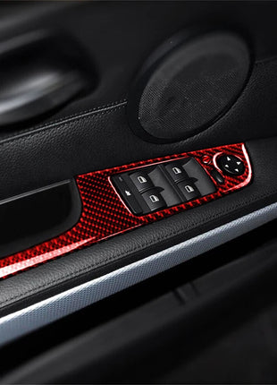 Red Carbon Fiber Window Lift Switch Button Trim For Bmw 3 Series E90 E92 2005-12