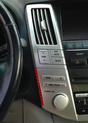 Red Carbon Fiber Audio Control Side Trim Strip For Lexus RX330 RX350 2004-2009
