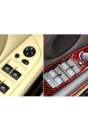 Red Carbon Fiber Window Lift Switch Button Trim For Bmw 3 Series E90 E92 2005-12