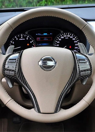 Carbon Fiber Steering Wheel Button Frame Cover Trim For Nissan Altima 2013-2015