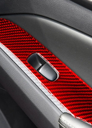 Red Carbon Fiber Rear Door Window Control Cover Trim For Nissan Altima 2019-2022