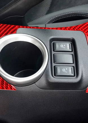 Red Carbon Fiber Water Cup Holder Frame Panel Cover Trim For Nissan 370Z 2009-20