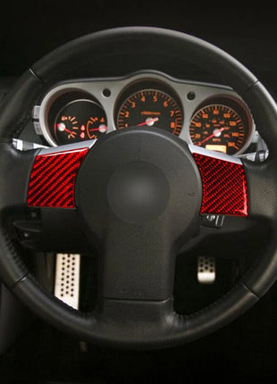 4Pcs Red Carbon Fiber Steering Wheel Button Trim Cover For Nissan 350Z 2006-2009
