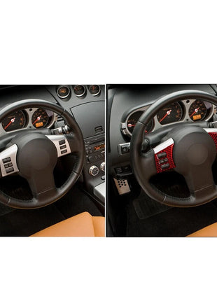 4Pcs Red Carbon Fiber Steering Wheel Button Trim Cover For Nissan 350Z 2006-2009