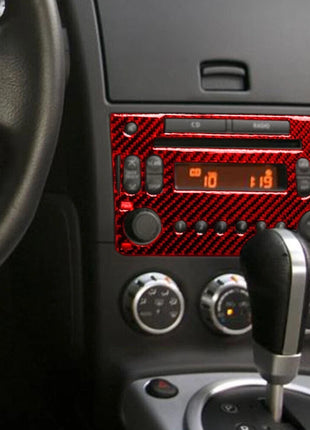 Red Carbon Fiber CD Radio Panel Decorative Cover Trim For Nissan 350Z 2006-2009