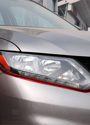 Red Carbon Fiber Headlight Eyebrows Panel Trim Cover For Nissan Rogue 2014-2016