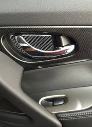 4x Carbon Fiber Door Handle Inner Bowl Cover Trim For Nissan Rogue 2014-2016