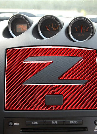 Red Carbon Fiber Navigation Panel Decorative Trim Cover For Nissan 350Z 2003-09